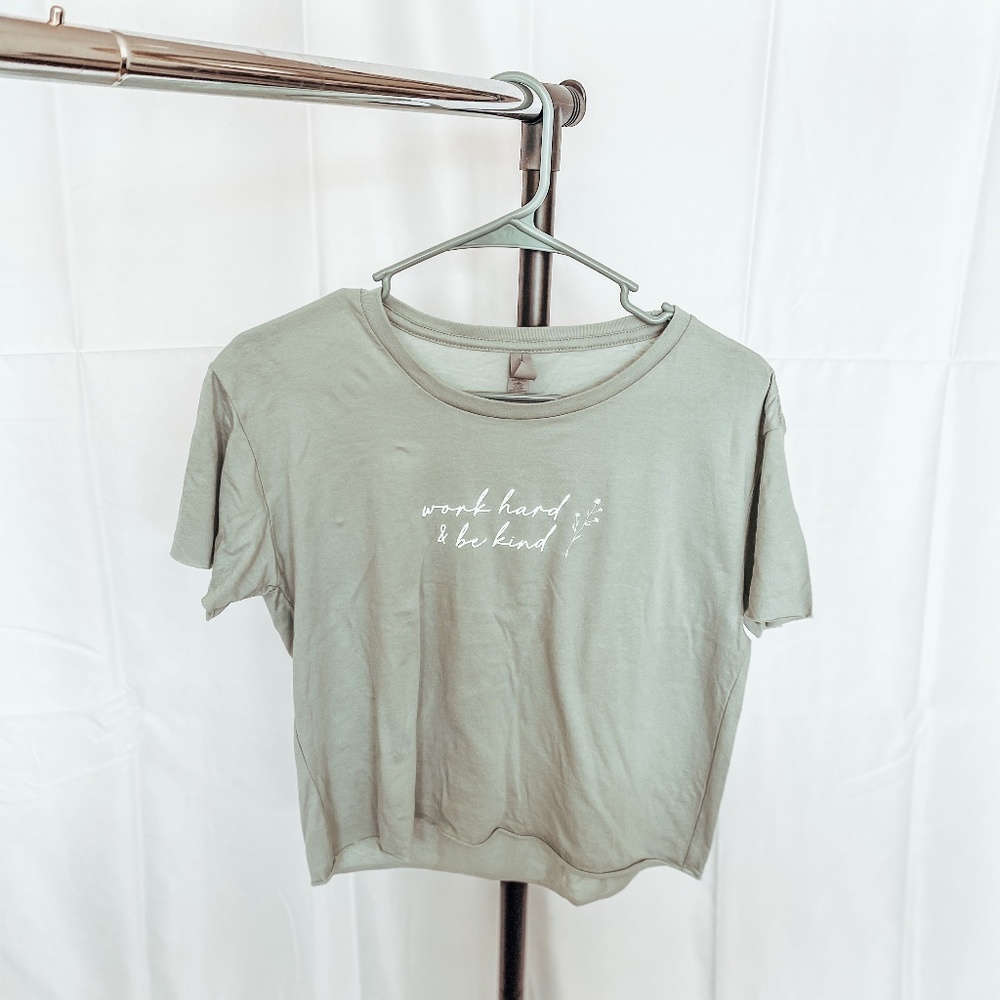 work hard & be kind l raw hem tee